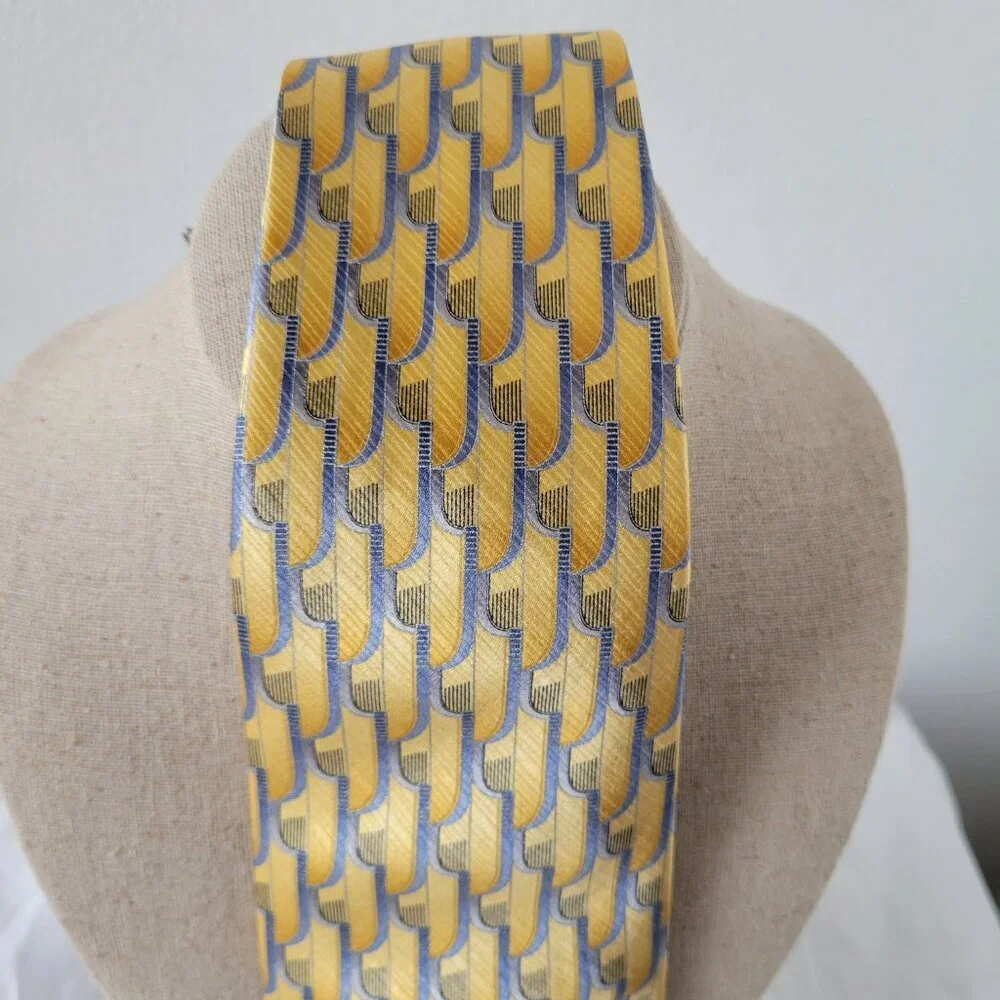 Umberto Bossi Yellow, Gold, & Blue Men’s Necktie – Roma Milano